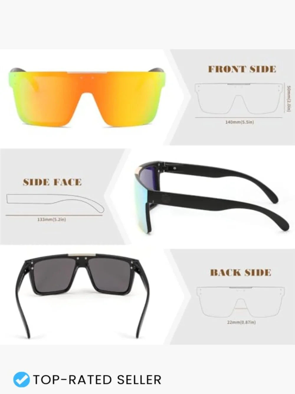 Oversized Square Flat Top Shield Sunglasses Men Women UV400 Polarized Driving